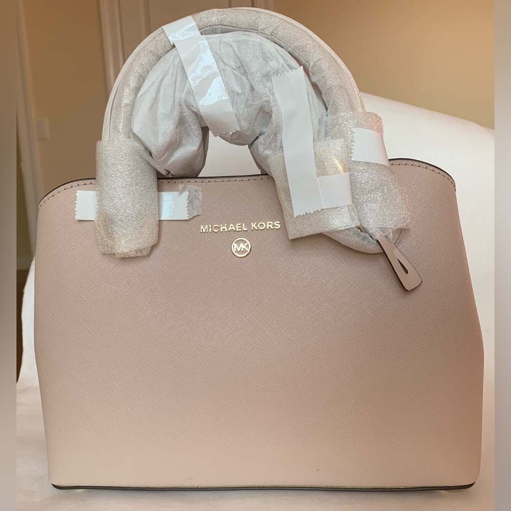 NWT Michael Kors Edith Small Saffiano Leather Satchel Soft Pink/Cream